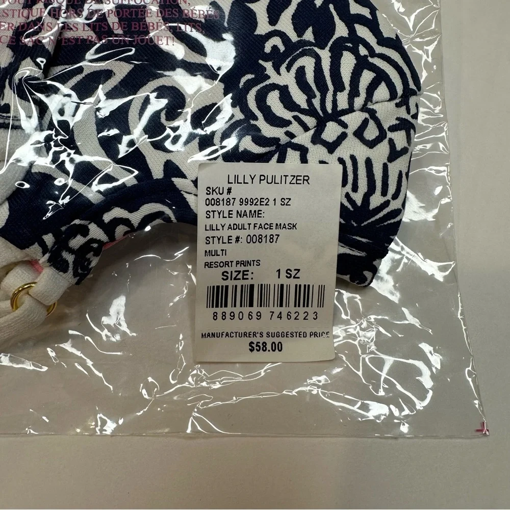 NEW Lilly Pulitzer adjustable Multi Resort Print Face Masks. pack of 3.